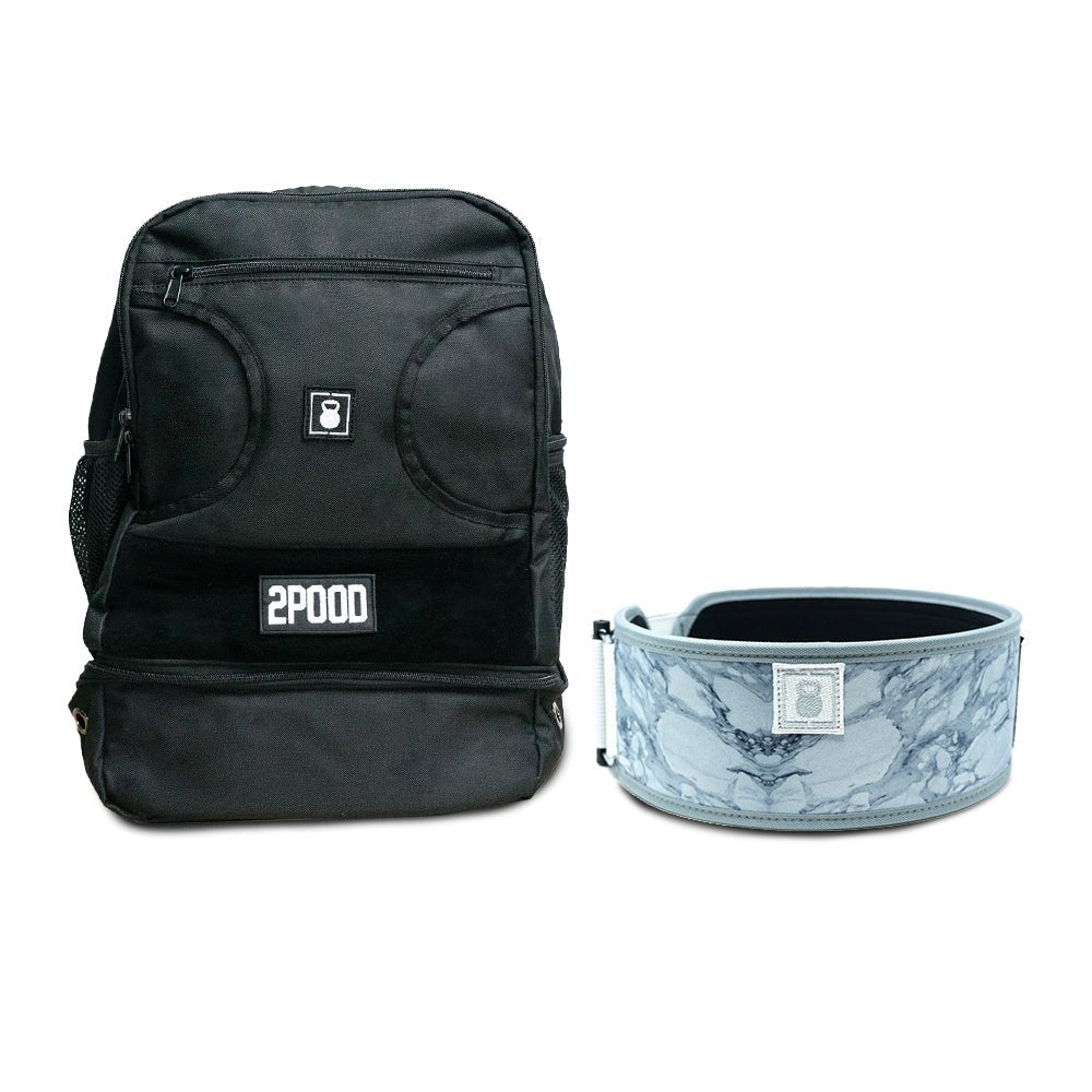 4" White Marble Belt & Backpack Bundle - 2POOD