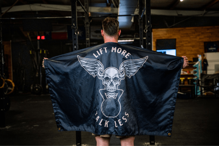 Black Lift More Talk Less Gym Flag - 2POOD