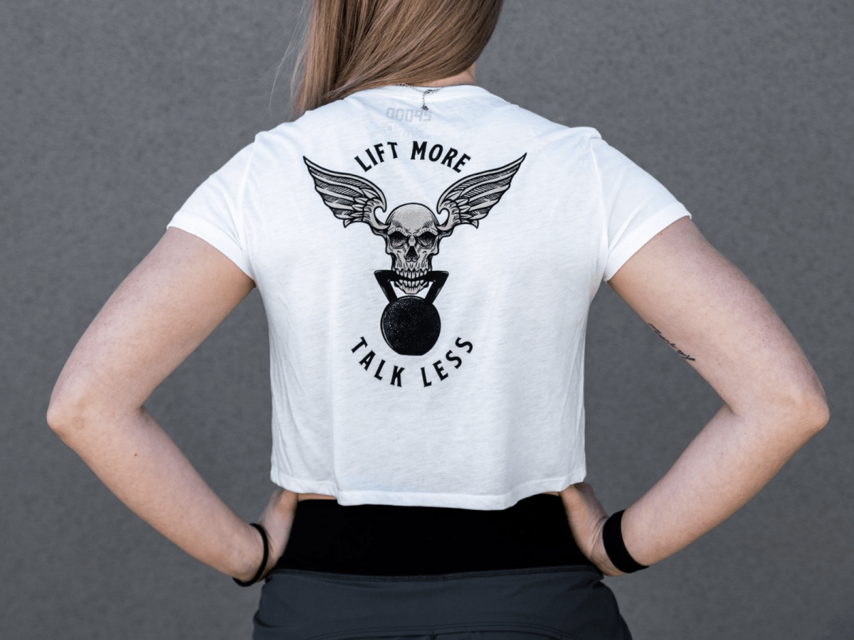 White Lift More Talk Less Crop Top 2POOD